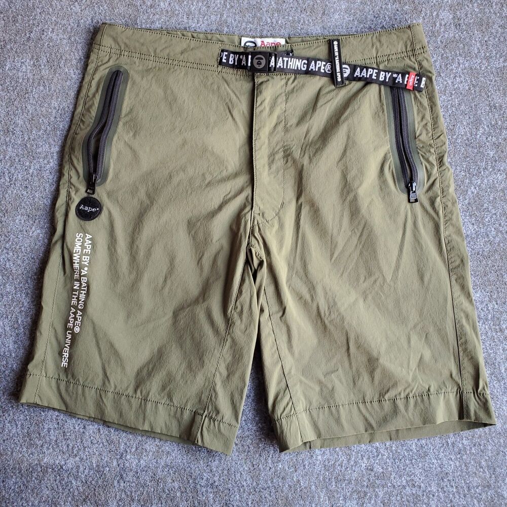 AAPE A Bathing Ape Men’s Medium 9" Shorts Army Green Belted Climbing Pockets